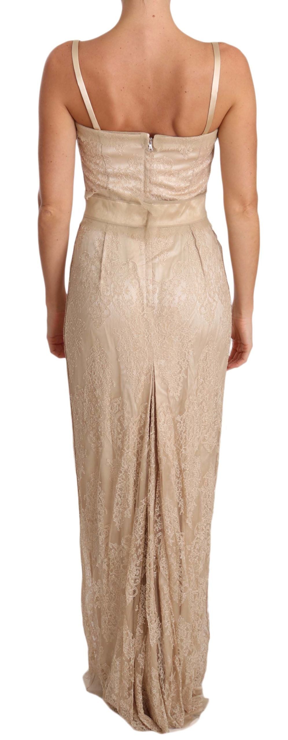 Robe fourreau à bretelles fines en dentelle beige Dolce & Gabbana