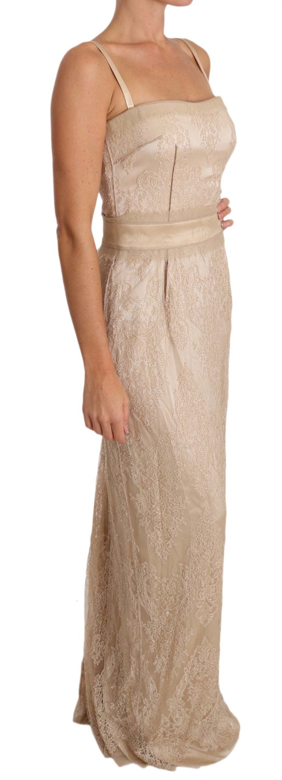 Robe fourreau à bretelles fines en dentelle beige Dolce & Gabbana