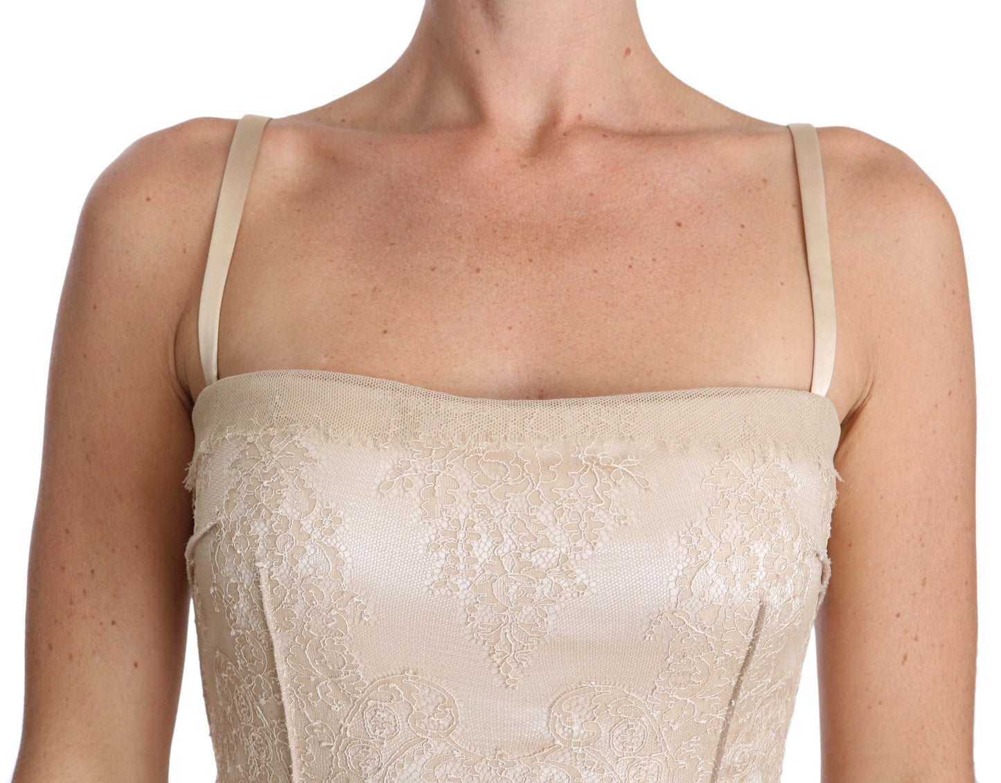 Robe fourreau à bretelles fines en dentelle beige Dolce & Gabbana