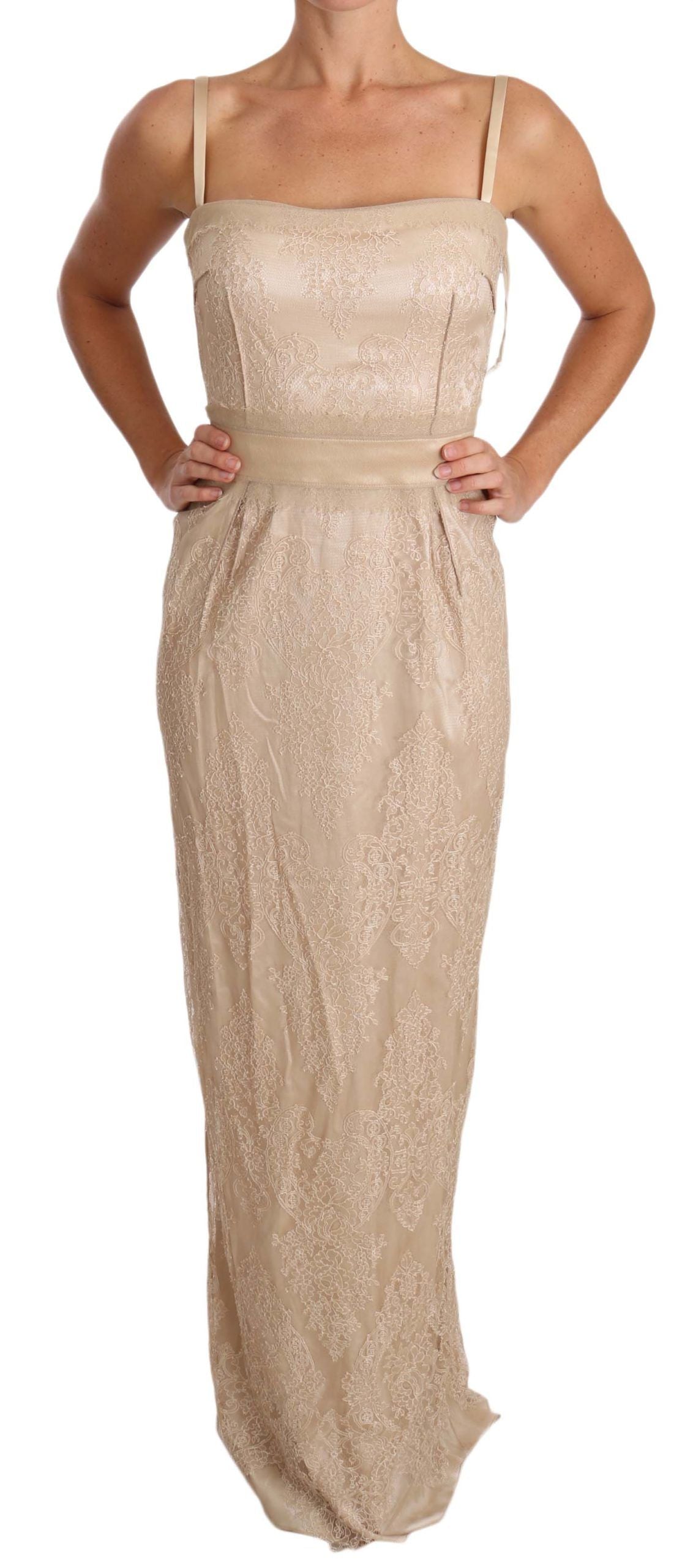 Robe fourreau à bretelles fines en dentelle beige Dolce & Gabbana