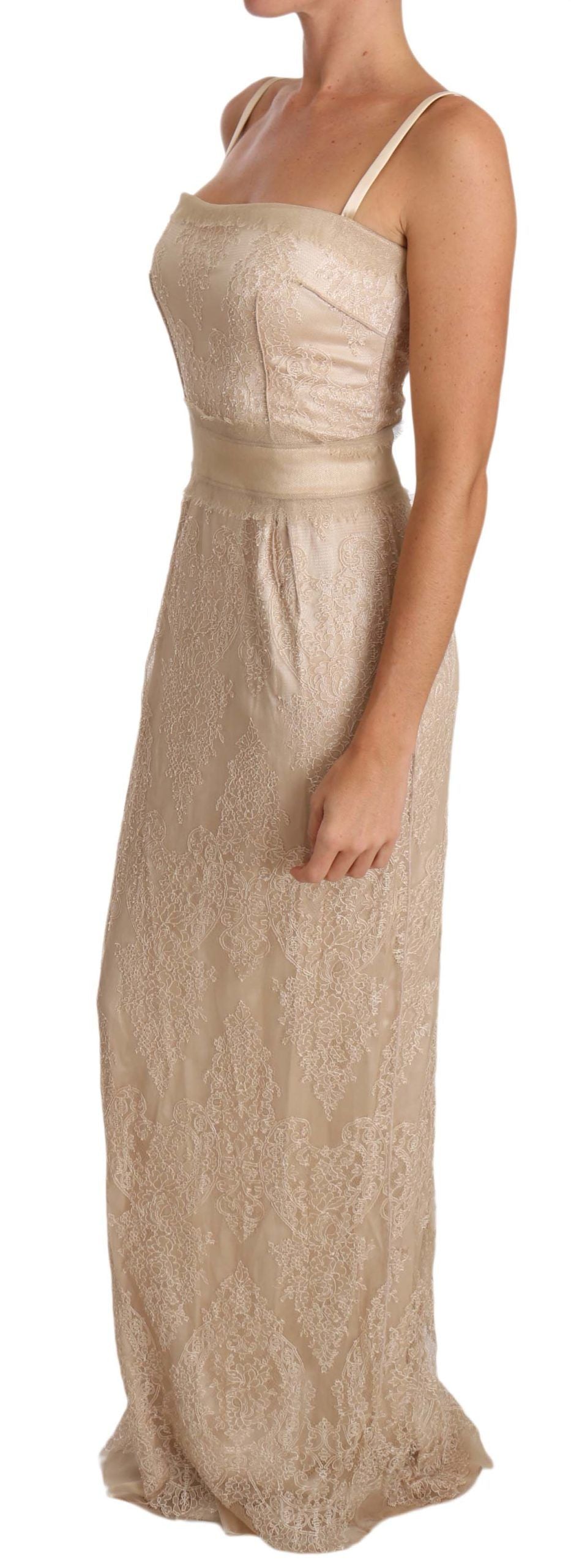 Robe fourreau à bretelles fines en dentelle beige Dolce & Gabbana