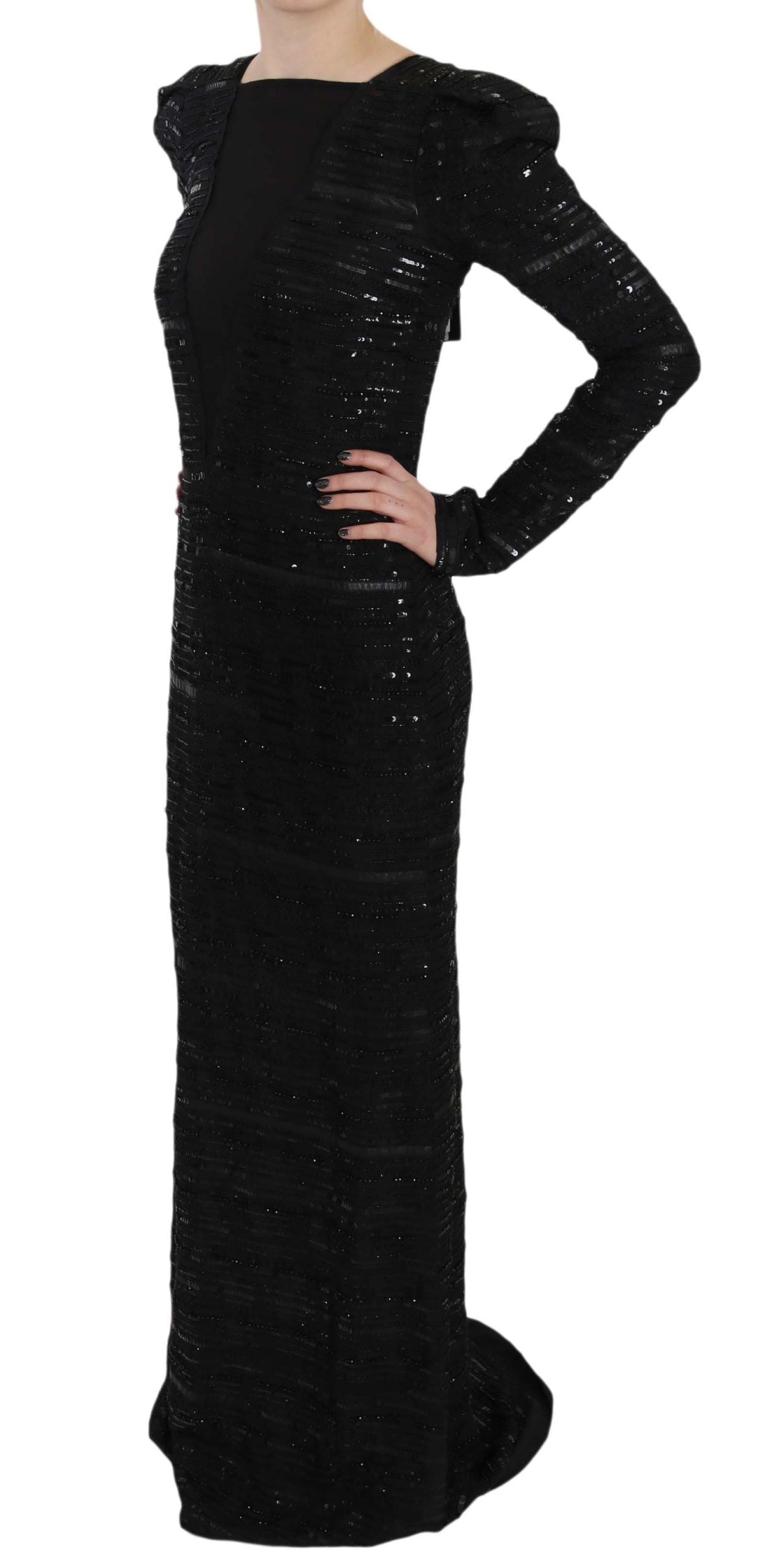 John Richmond – Langes, schwarzes Seidenkleid mit Pailletten