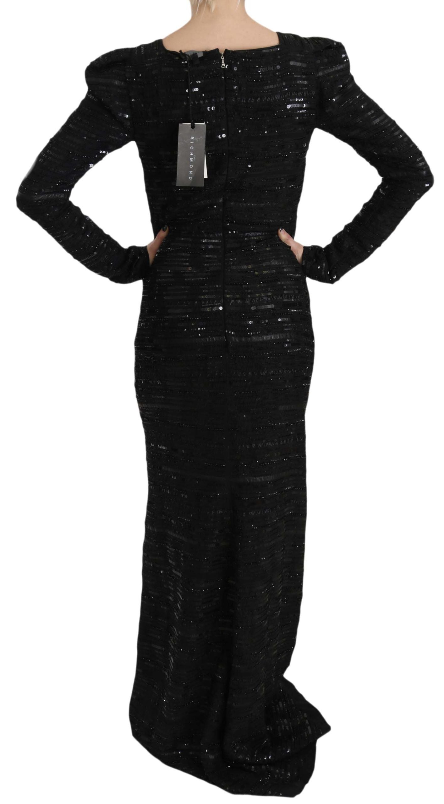 John Richmond – Langes, schwarzes Seidenkleid mit Pailletten