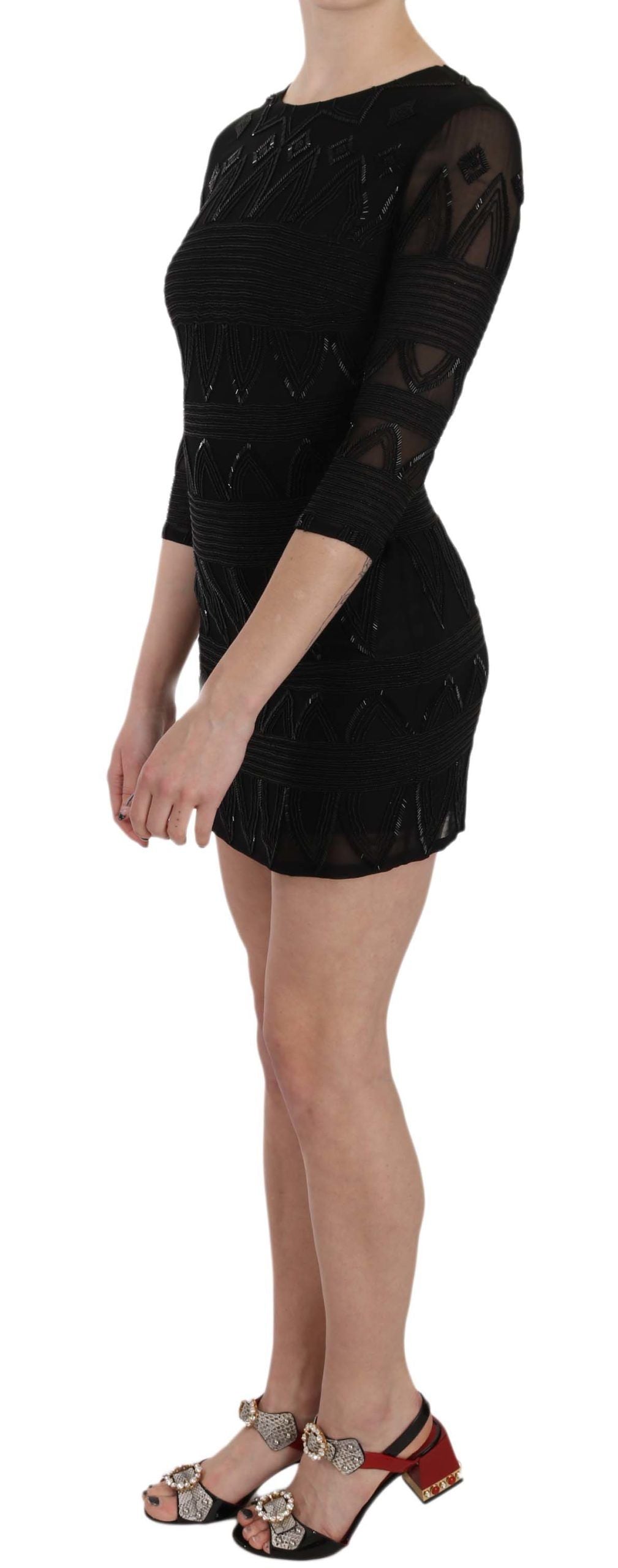 Robe courte droite en soie noire à paillettes John Richmond