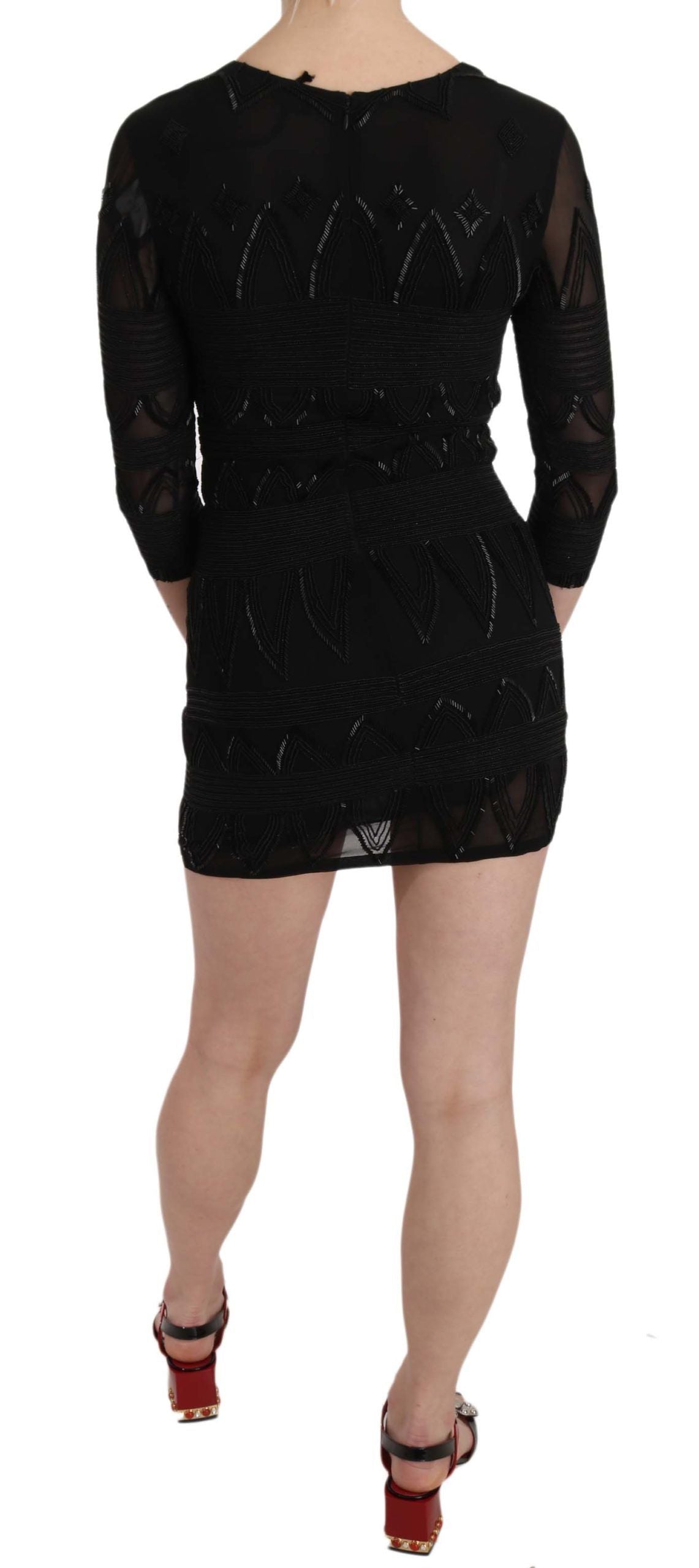 Robe courte droite en soie noire à paillettes John Richmond