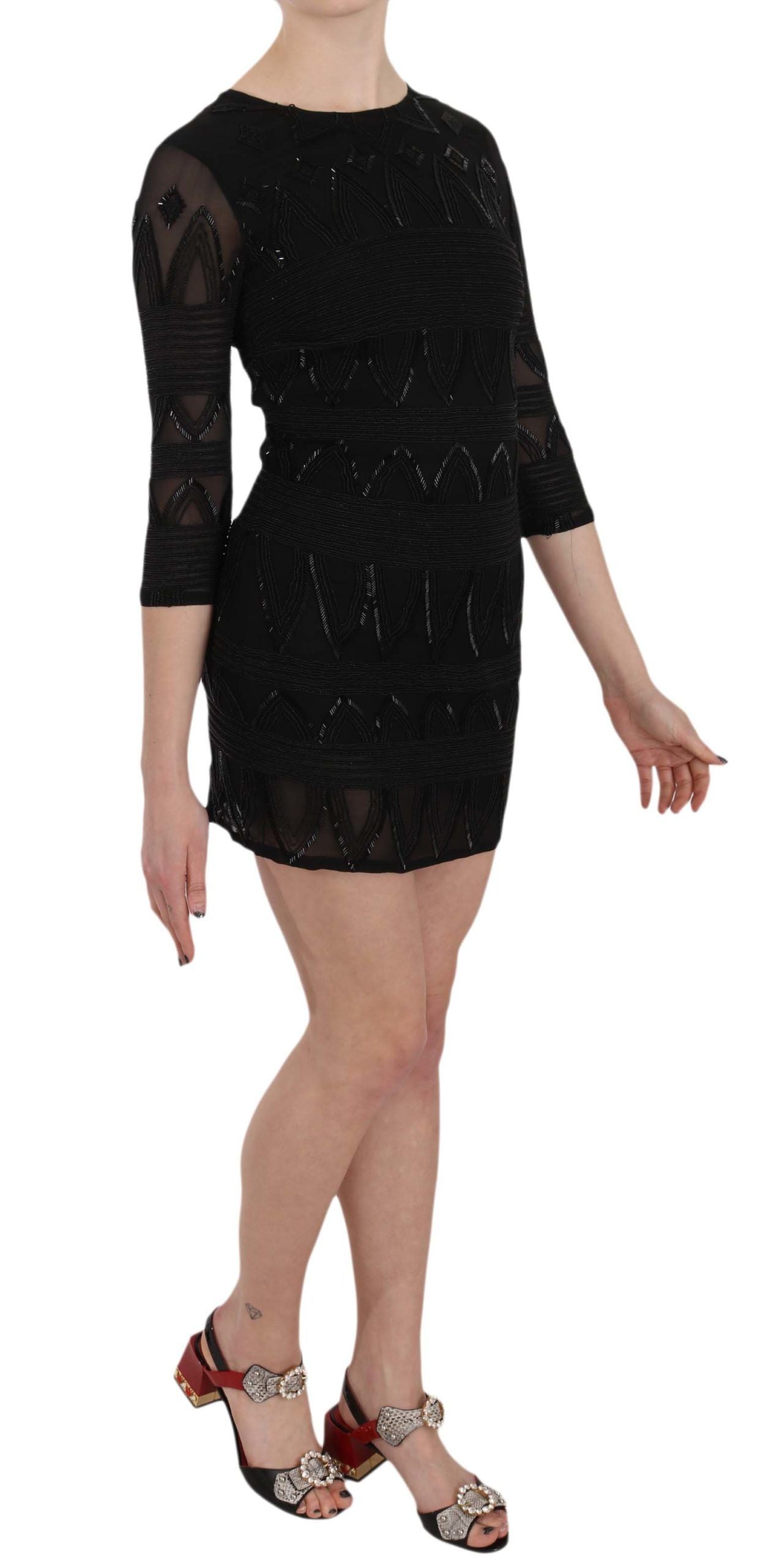 Robe courte droite en soie noire à paillettes John Richmond
