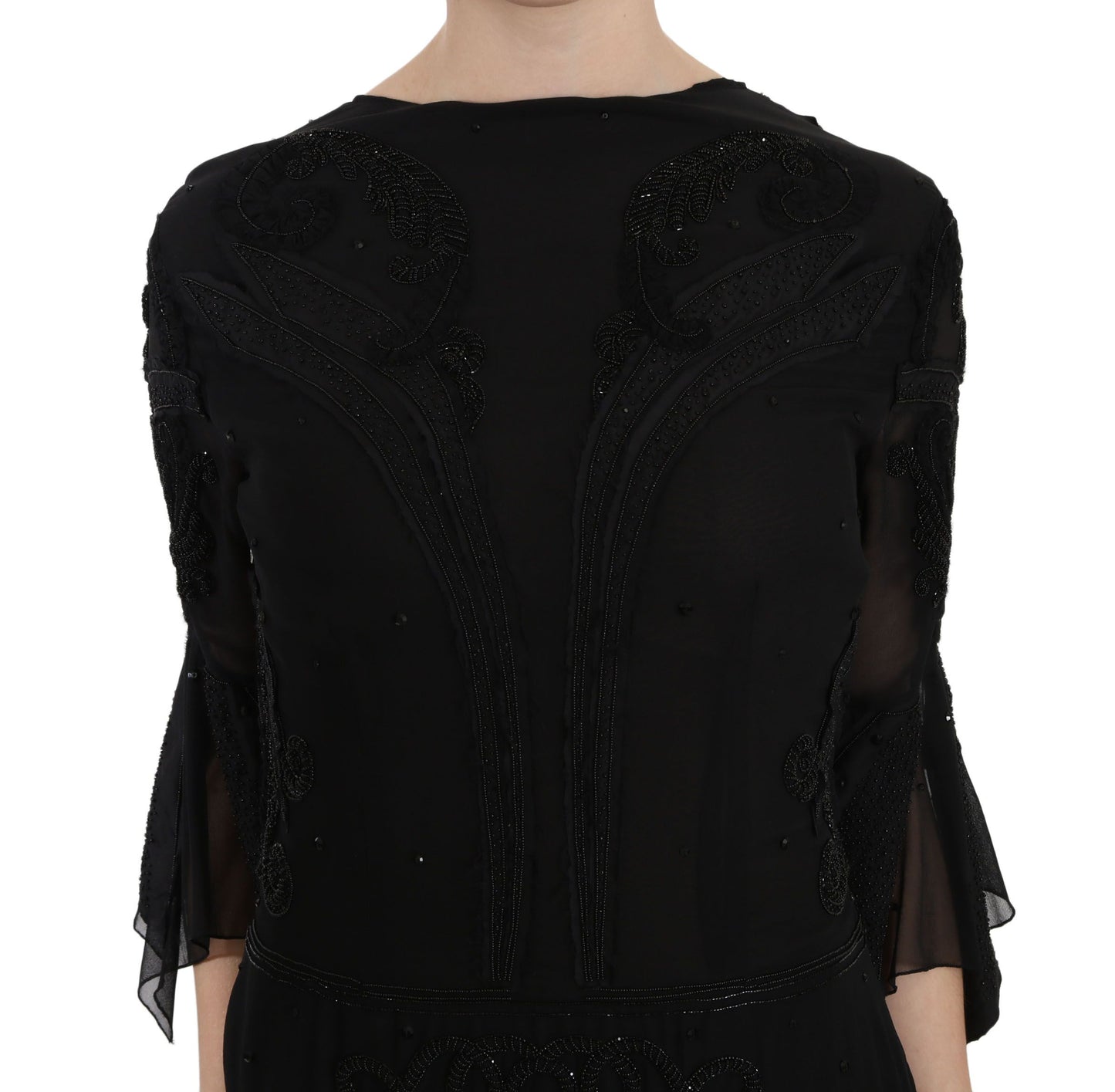 Robe courte droite en soie noire à paillettes John Richmond