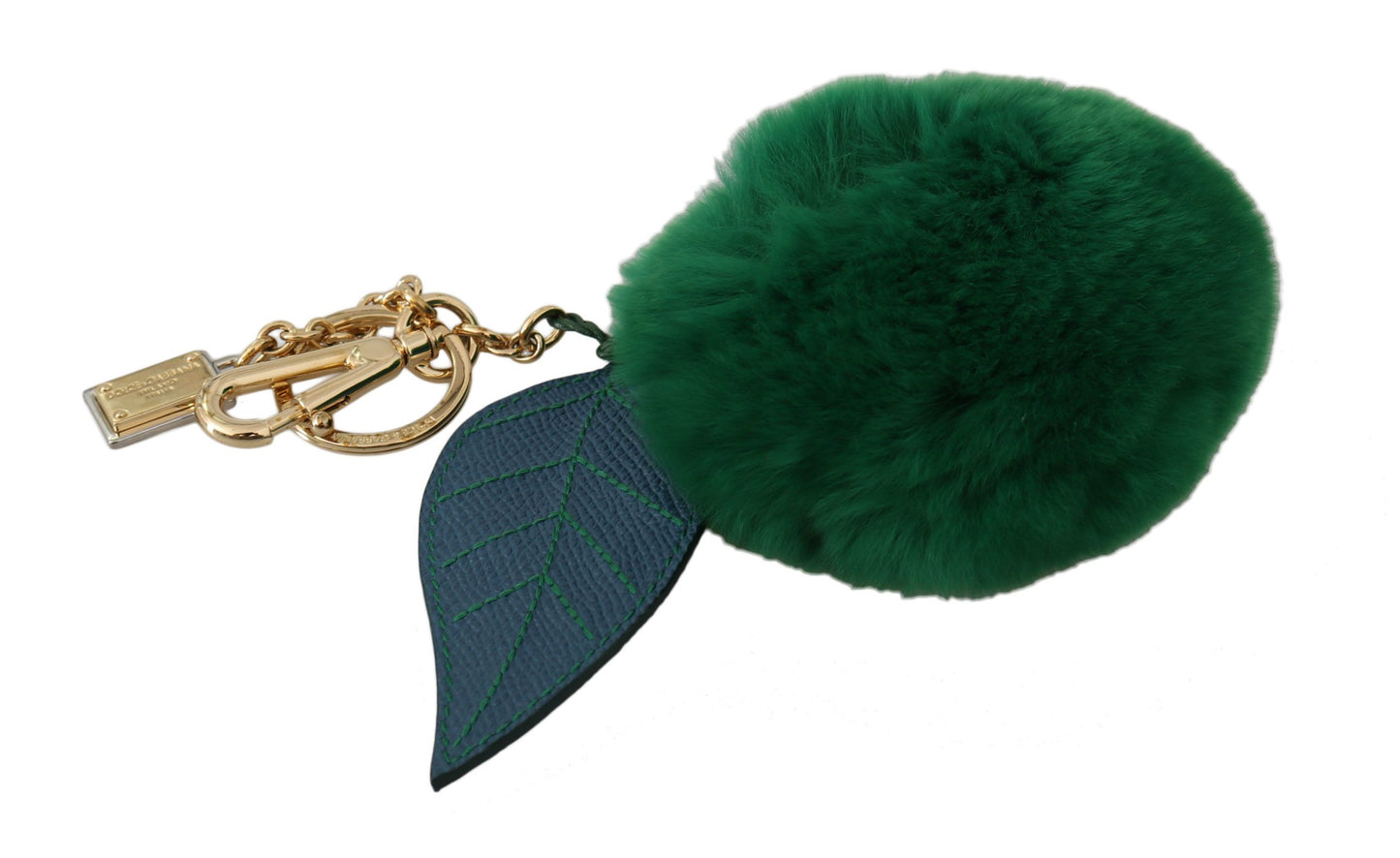 Porte-clés Dolce & Gabbana en cuir vert et fourrure avec fermoir doré pour femme
