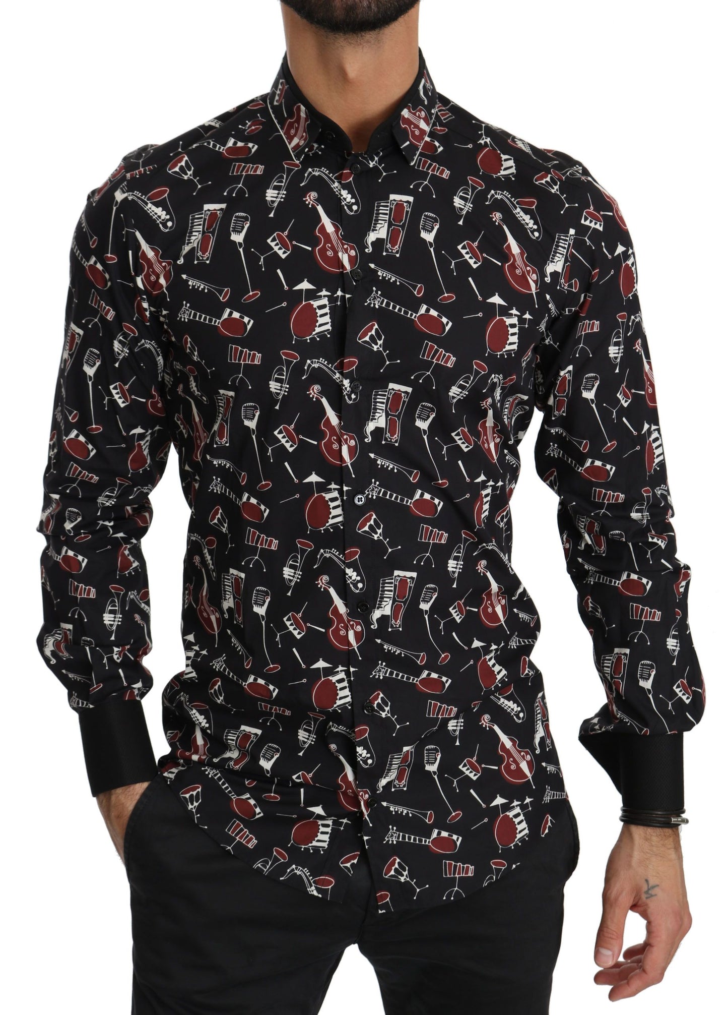 Chemise slim noire à motif instrument de musique Dolce & Gabbana