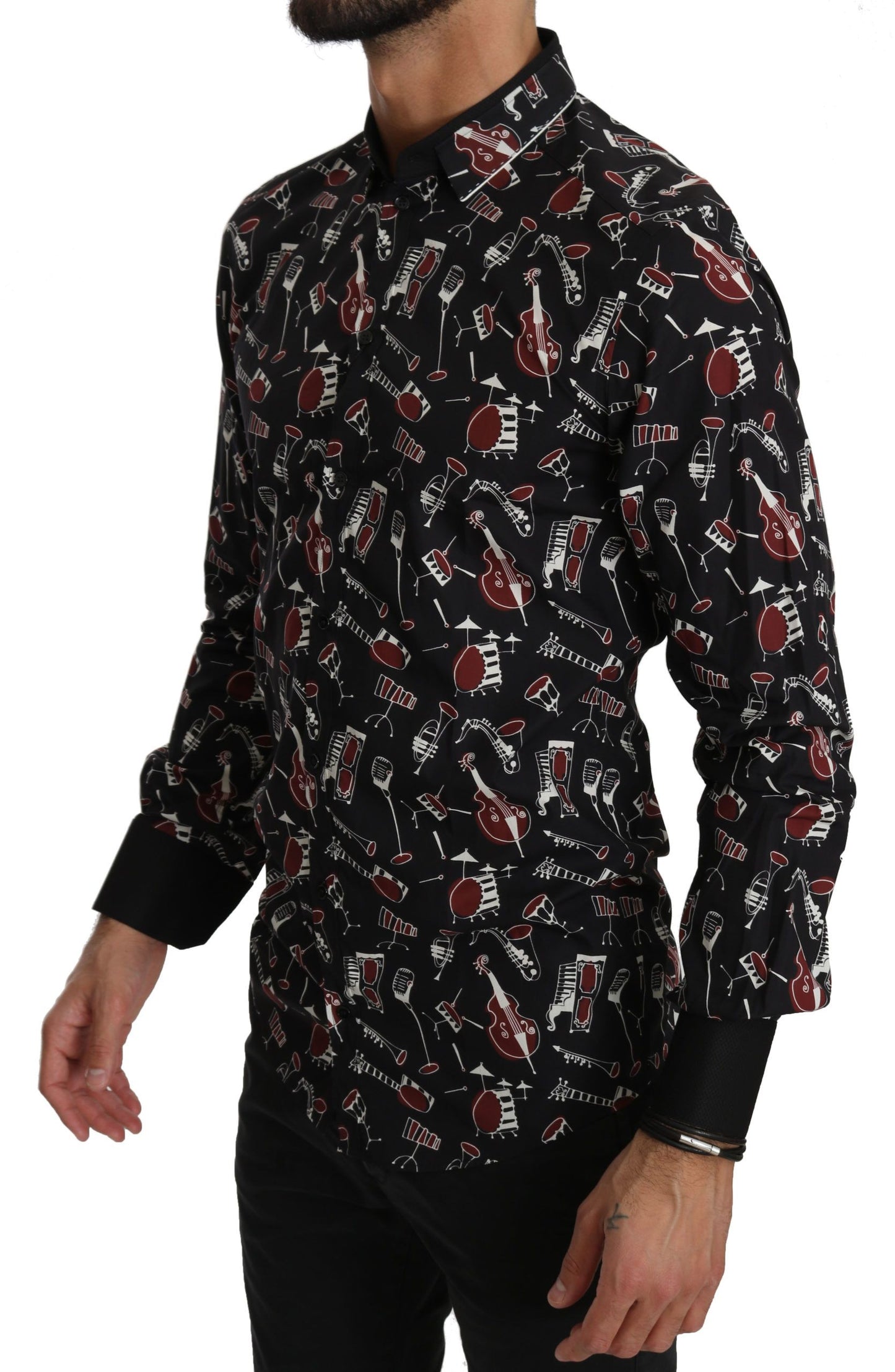Chemise slim noire à motif instrument de musique Dolce & Gabbana