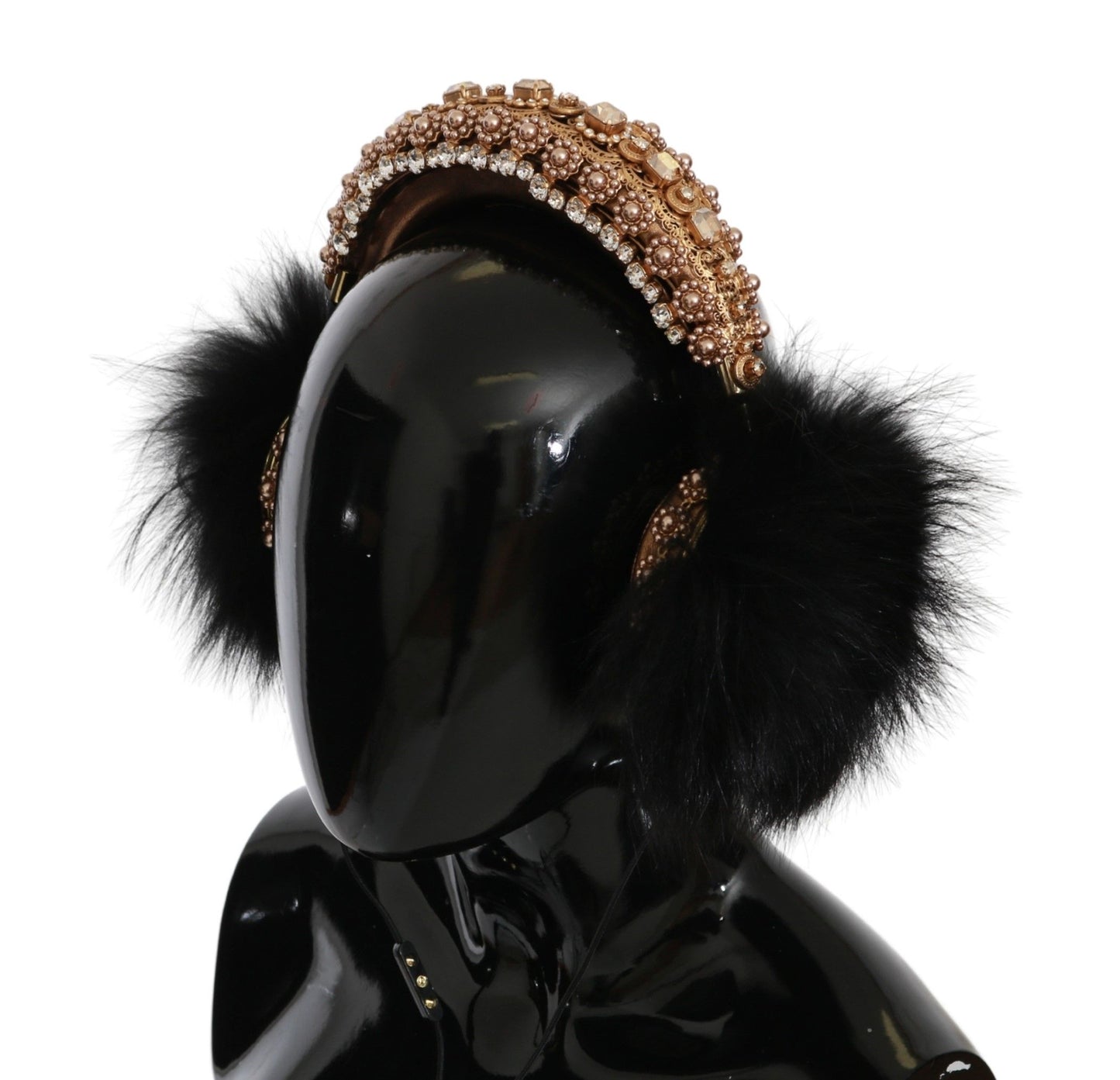 Casque audio Dolce & Gabbana en fourrure de cristal noir et or