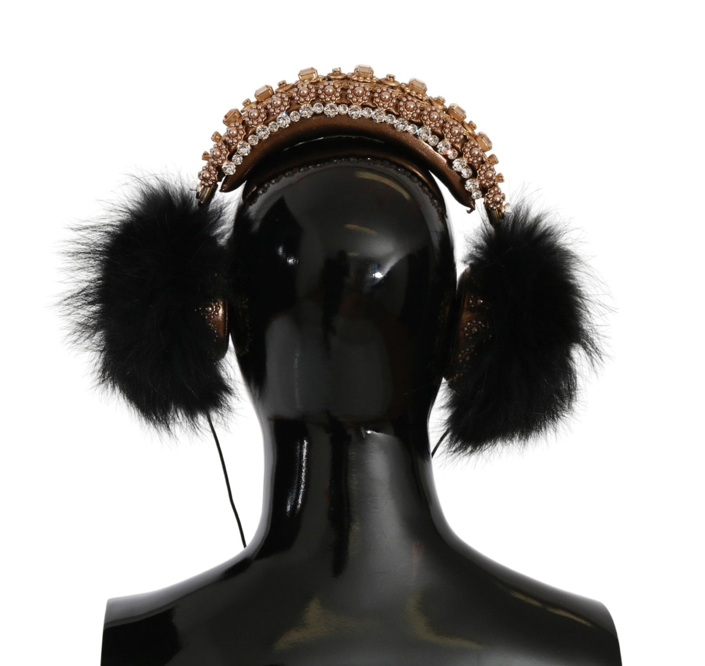 Casque audio Dolce & Gabbana en fourrure de cristal noir et or
