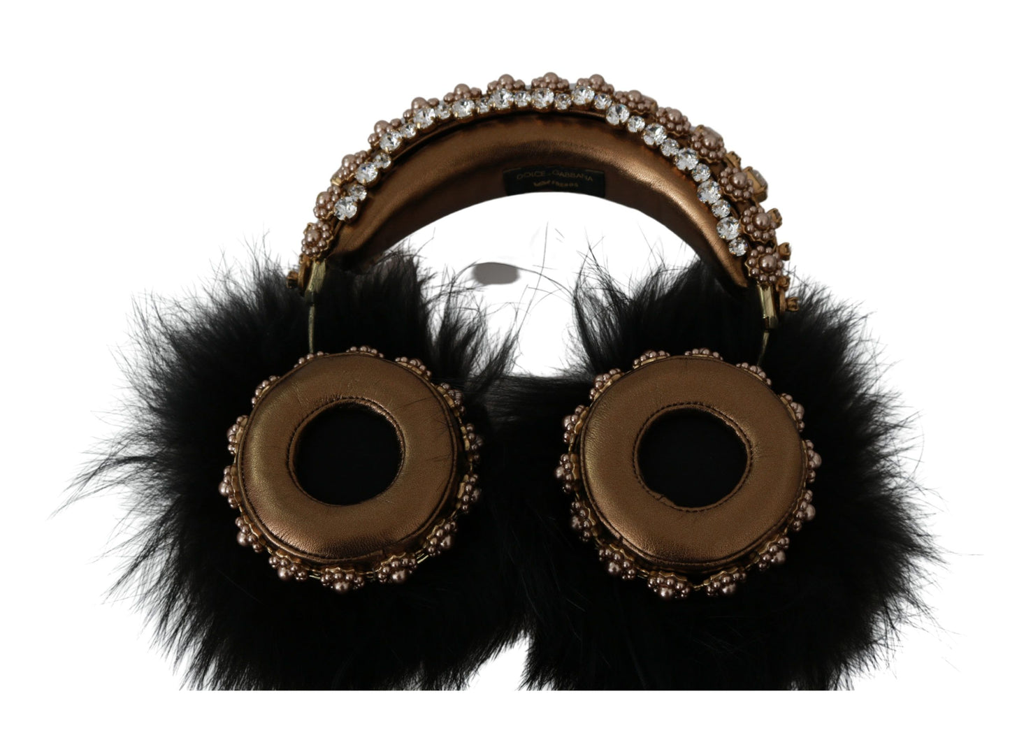 Casque audio Dolce & Gabbana en fourrure de cristal noir et or