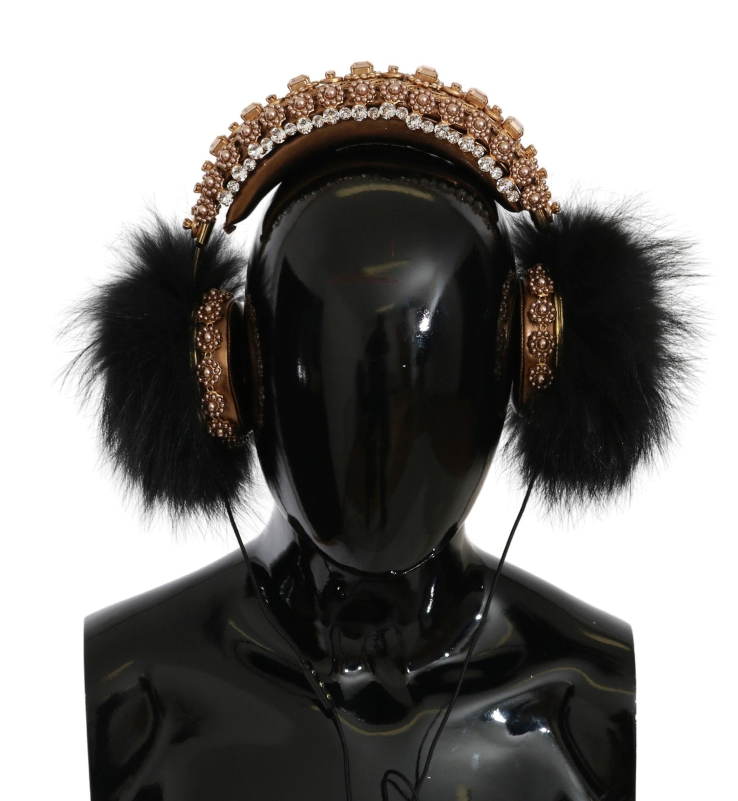 Casque audio Dolce & Gabbana en fourrure de cristal noir et or