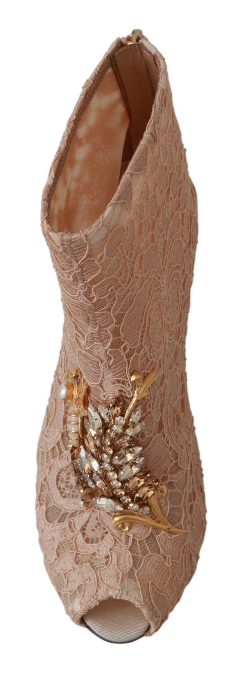 Bottines à talons aiguilles en dentelle et cristaux roses Dolce & Gabbana