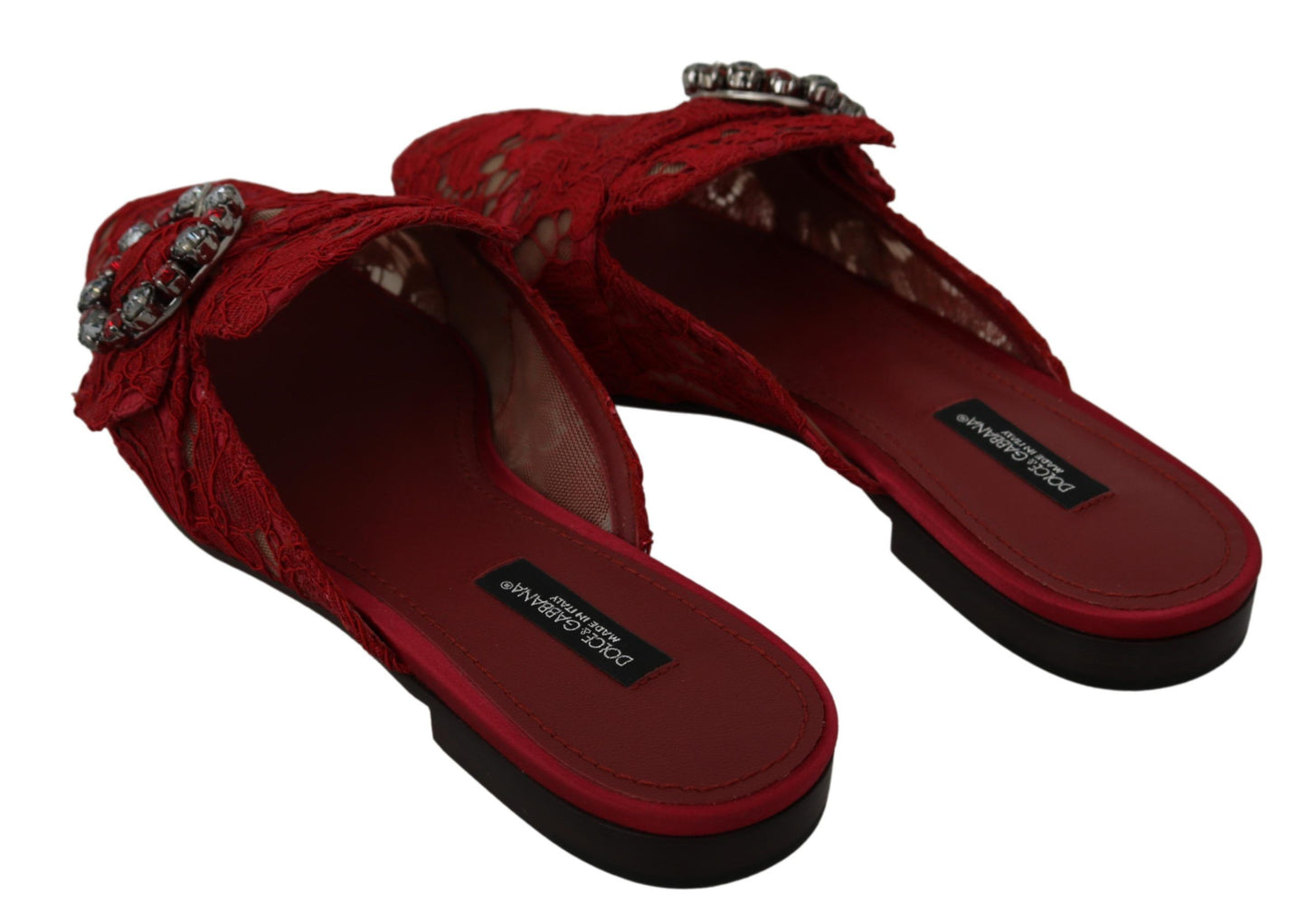 Chaussures plates à enfiler Dolce & Gabbana en dentelle rouge et cristaux
