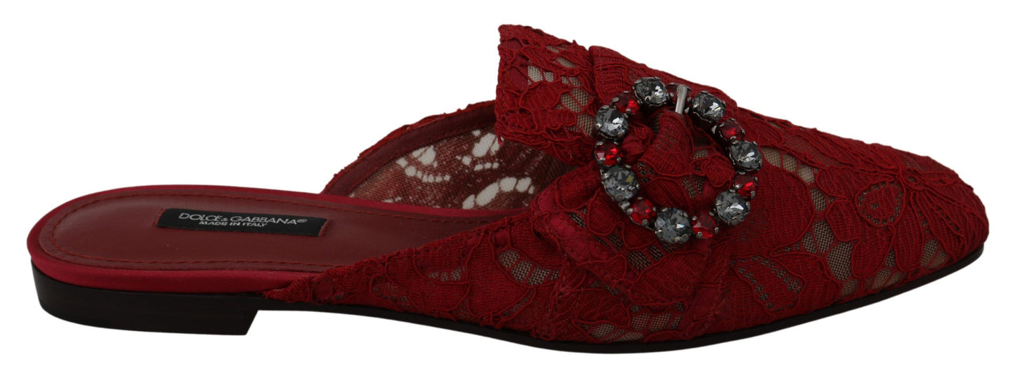 Chaussures plates à enfiler Dolce & Gabbana en dentelle rouge et cristaux