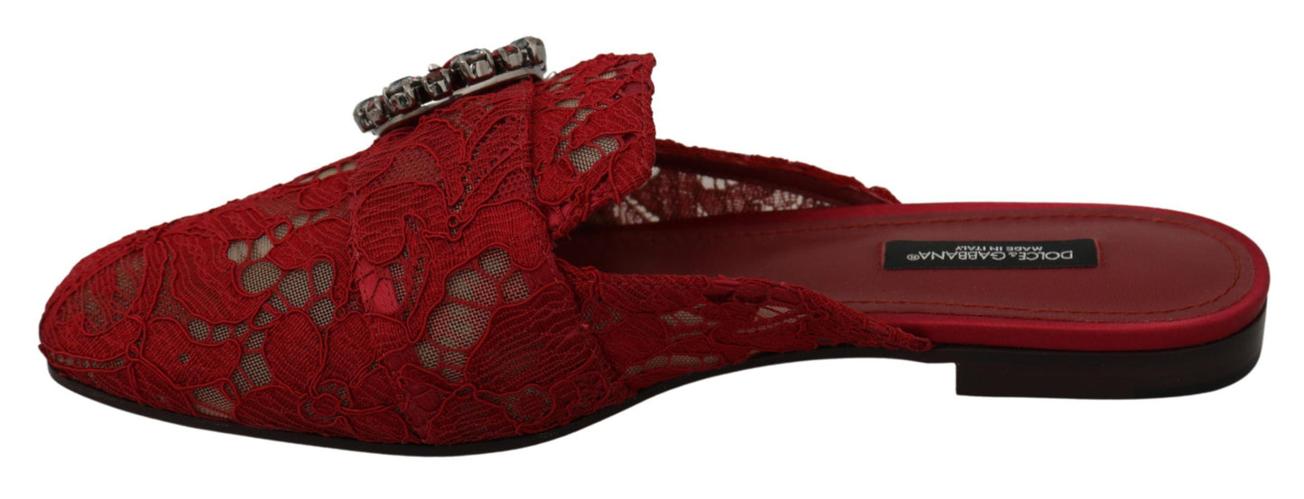 Chaussures plates à enfiler Dolce & Gabbana en dentelle rouge et cristaux