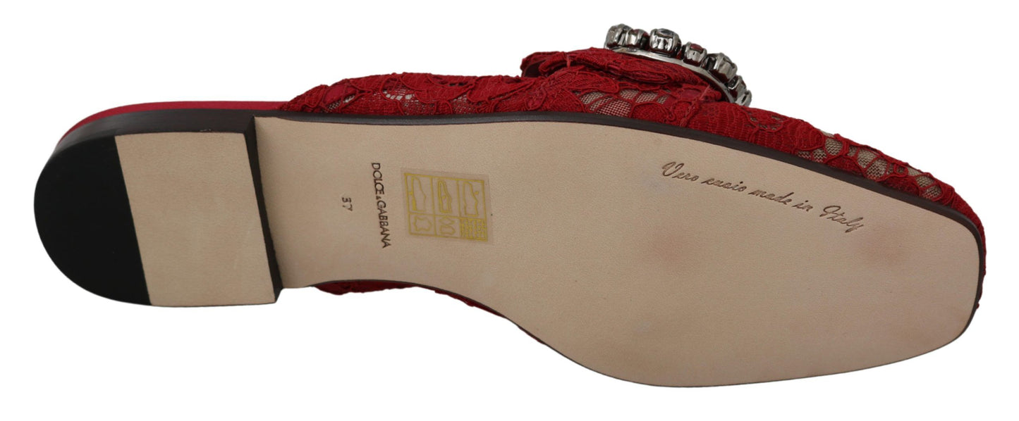Chaussures plates à enfiler Dolce & Gabbana en dentelle rouge et cristaux