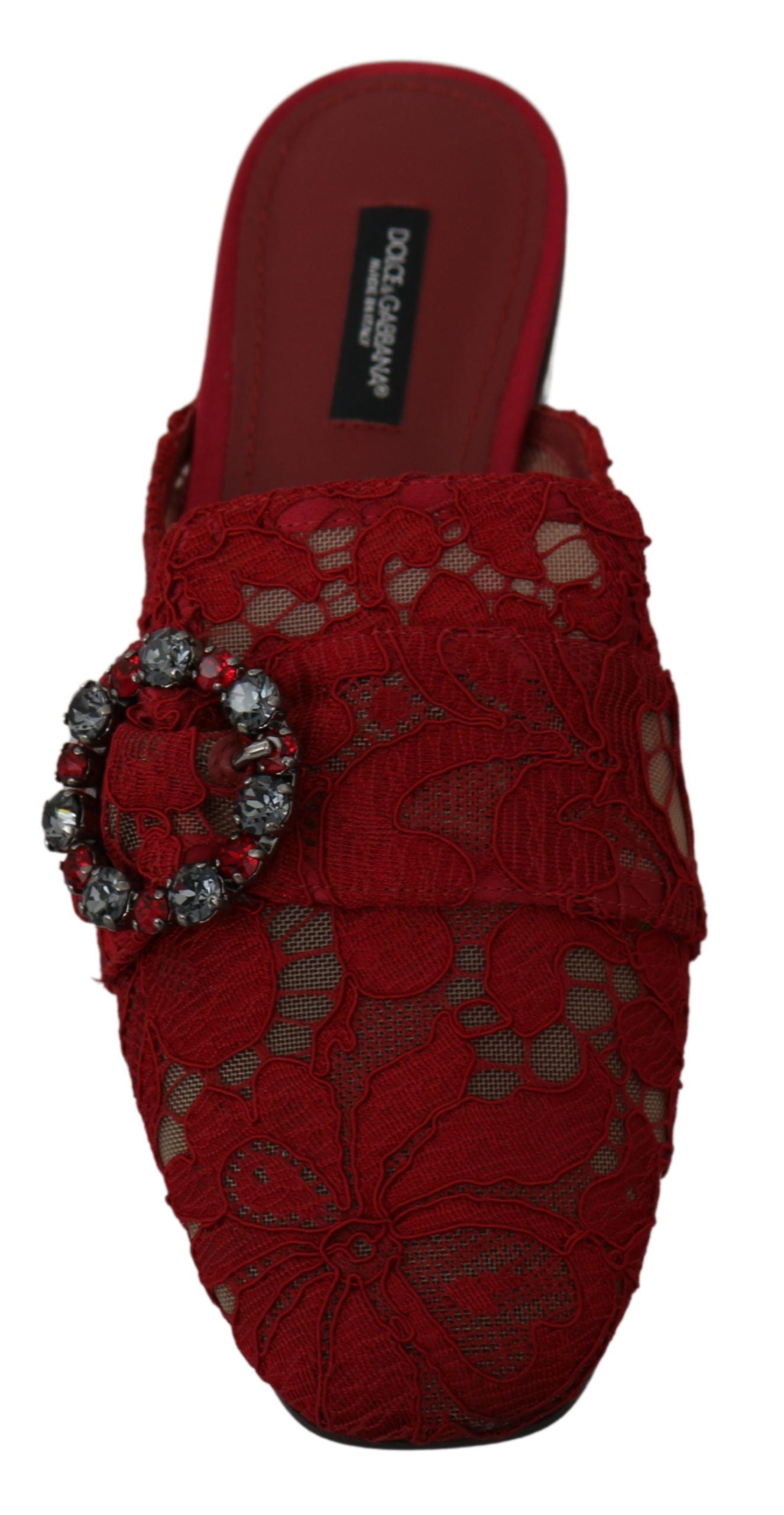 Chaussures plates à enfiler Dolce & Gabbana en dentelle rouge et cristaux