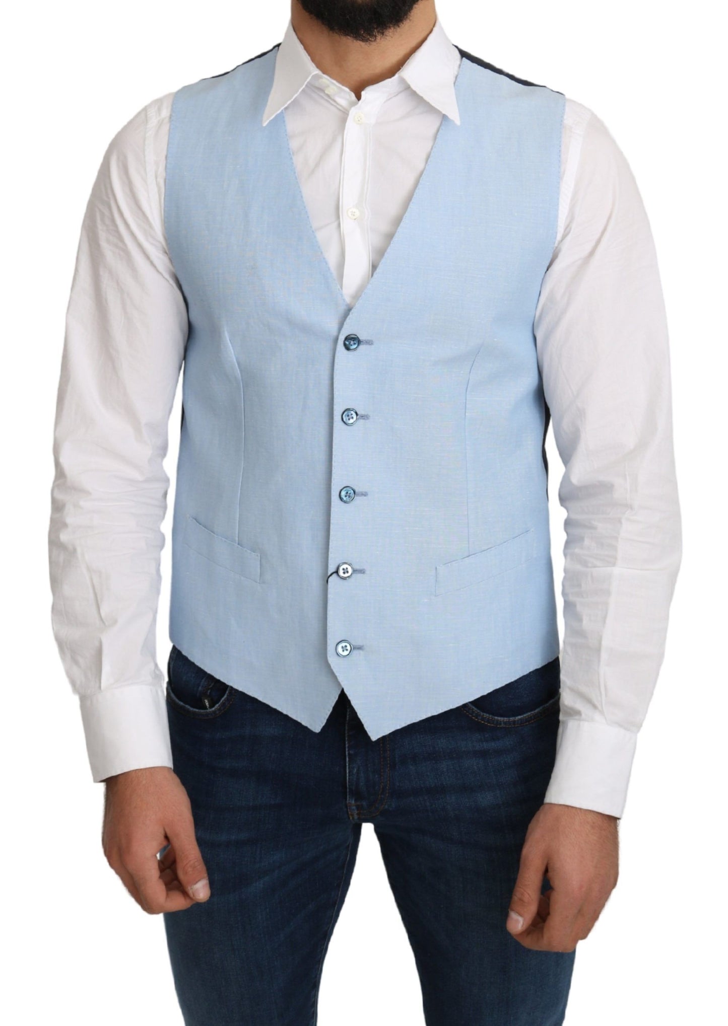 Gilet-manteau habillé en viscose stretch bleu Dolce & Gabbana