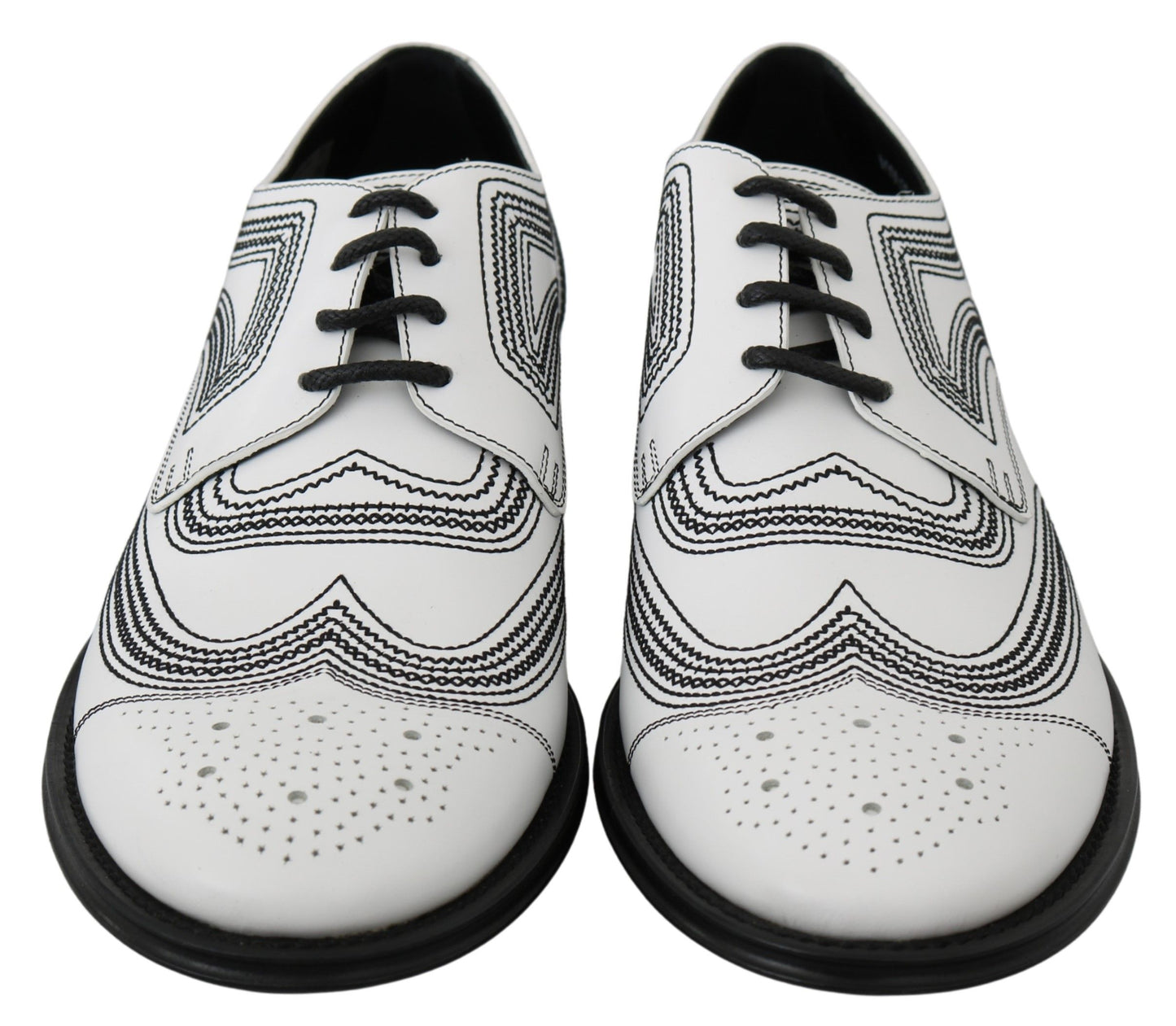 Chaussures Derby en cuir blanc et dentelle noires Dolce & Gabbana