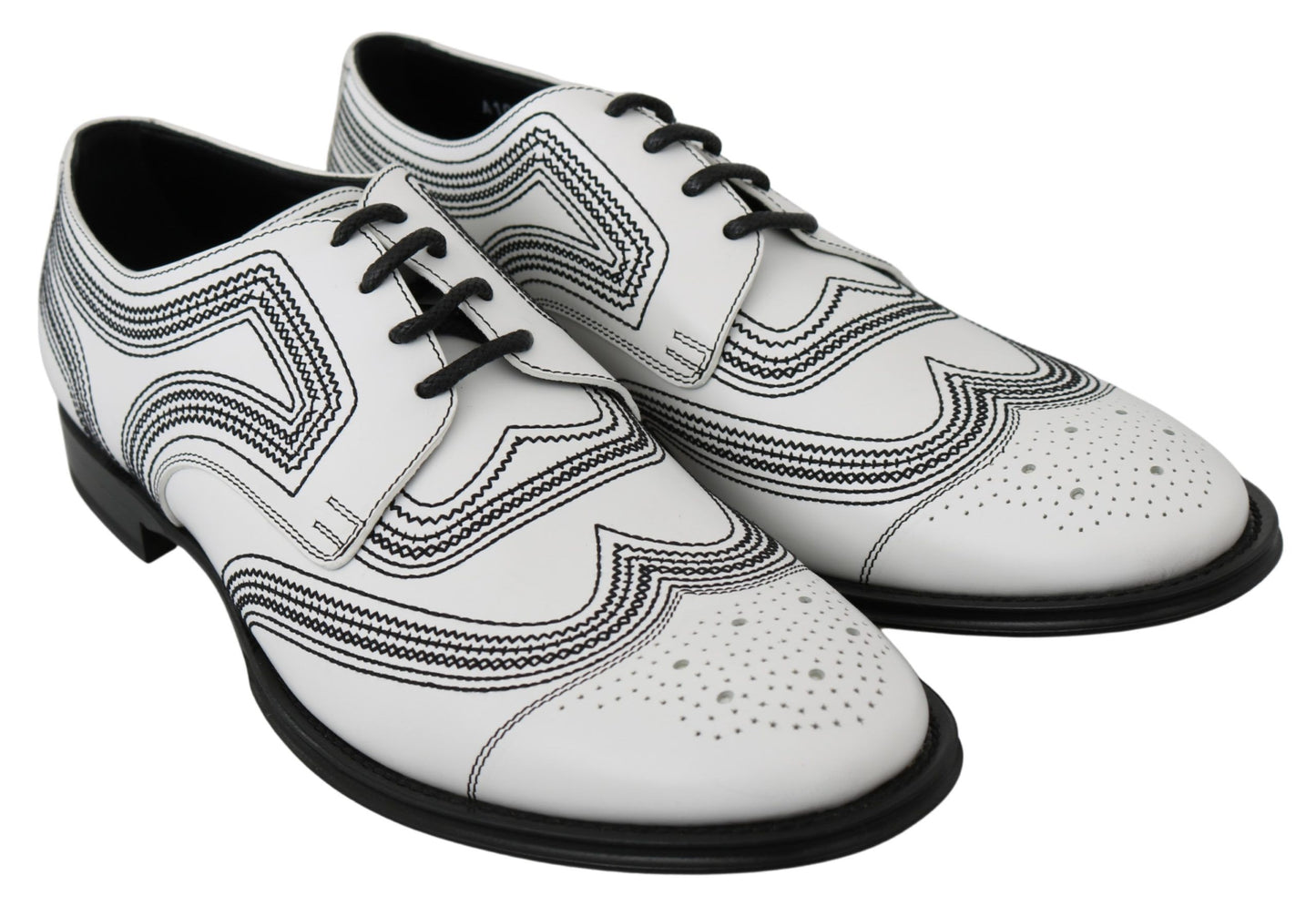 Chaussures Derby en cuir blanc et dentelle noires Dolce & Gabbana