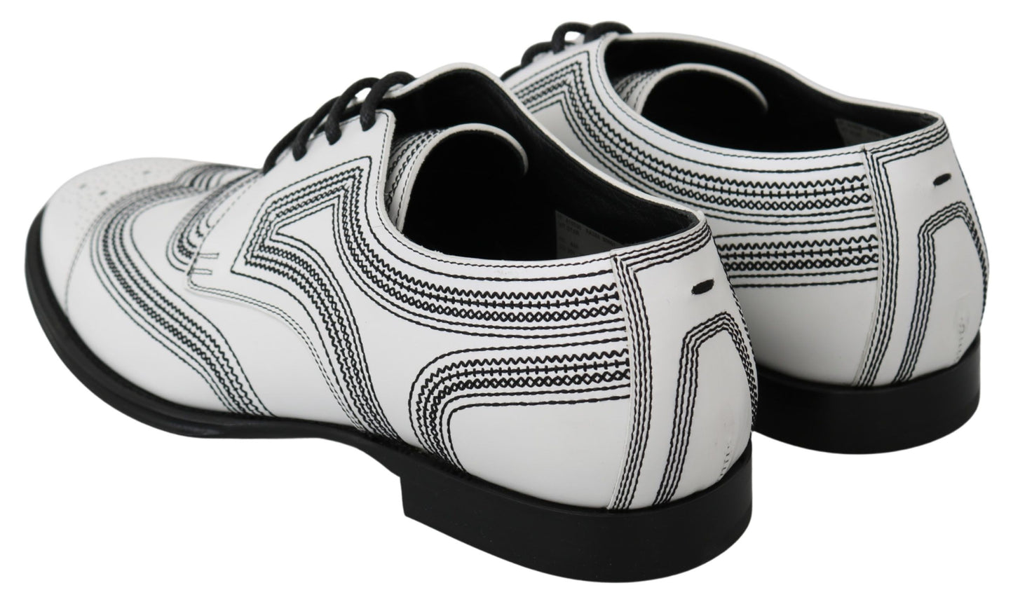Chaussures Derby en cuir blanc et dentelle noires Dolce & Gabbana