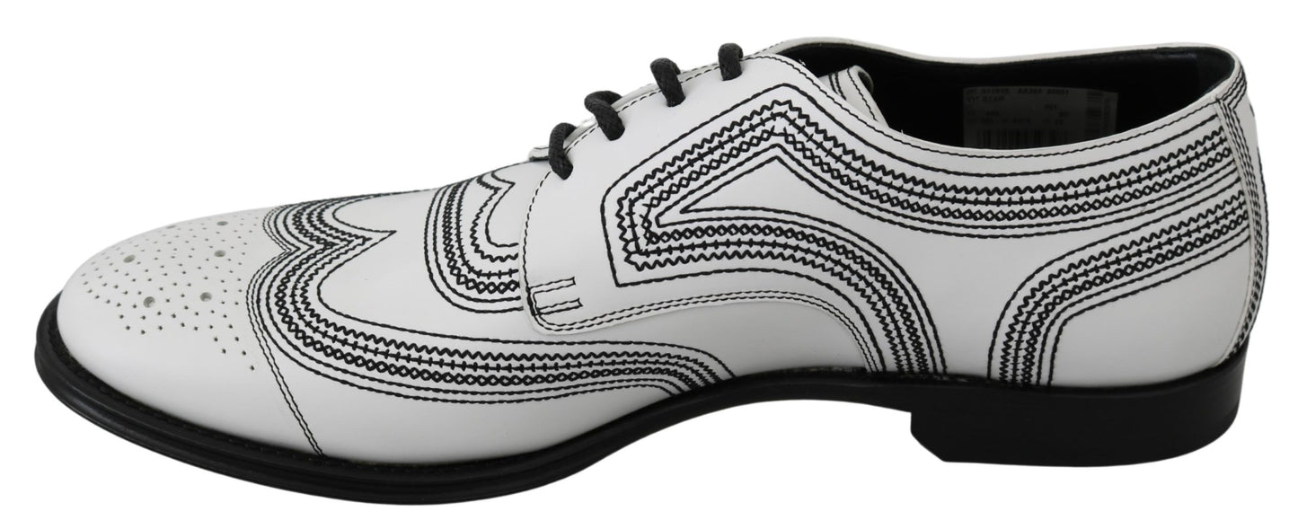 Chaussures Derby en cuir blanc et dentelle noires Dolce & Gabbana