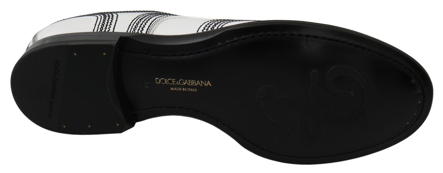 Chaussures Derby en cuir blanc et dentelle noires Dolce & Gabbana