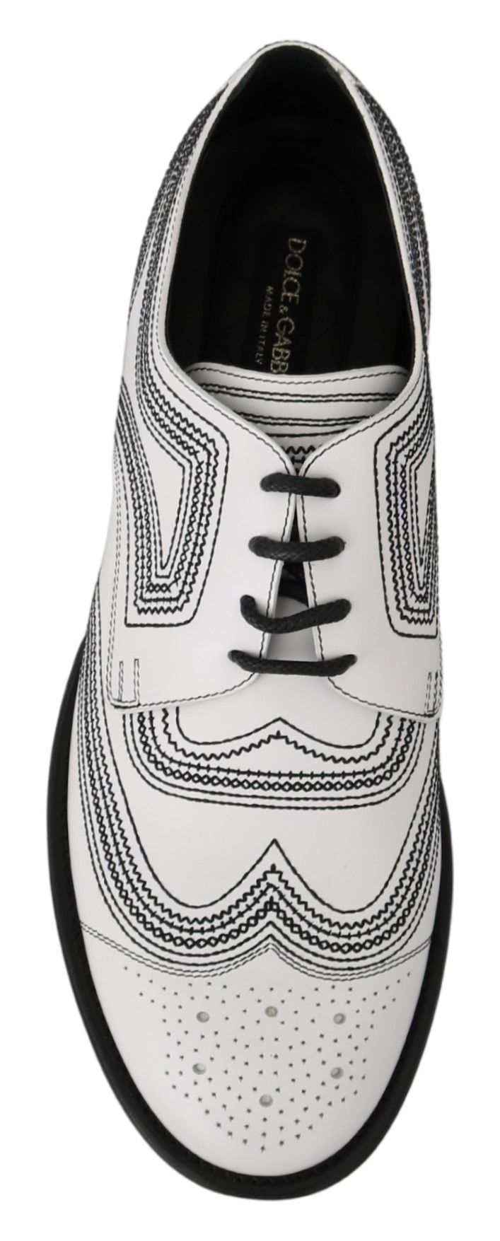 Chaussures Derby en cuir blanc et dentelle noires Dolce & Gabbana
