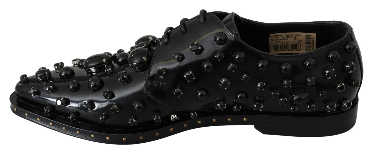 Chaussures habillées en cuir noir Dolce & Gabbana avec cristaux