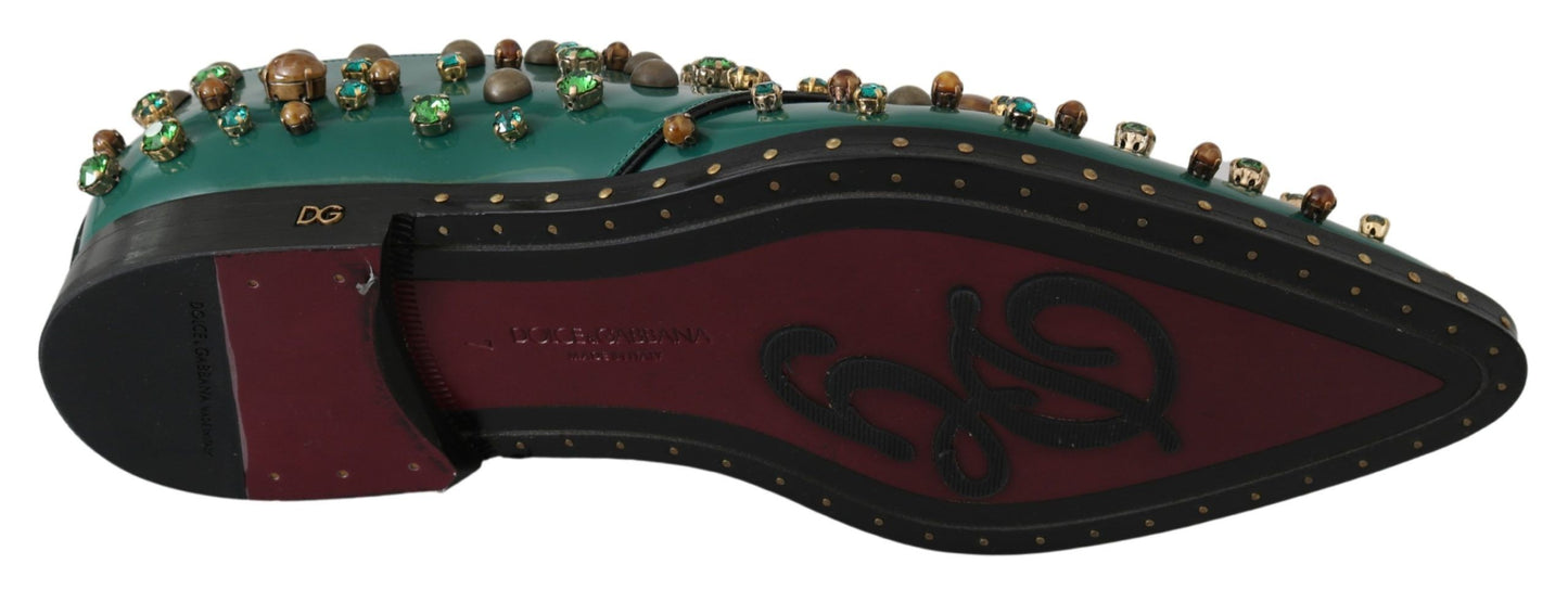 Chaussures brogues en cuir vert et cristaux Dolce & Gabbana
