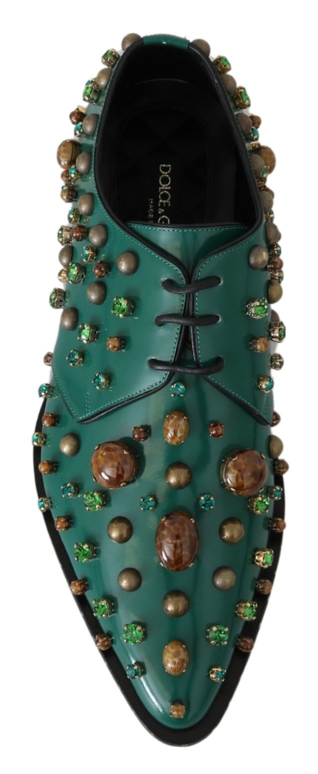 Chaussures brogues en cuir vert et cristaux Dolce & Gabbana