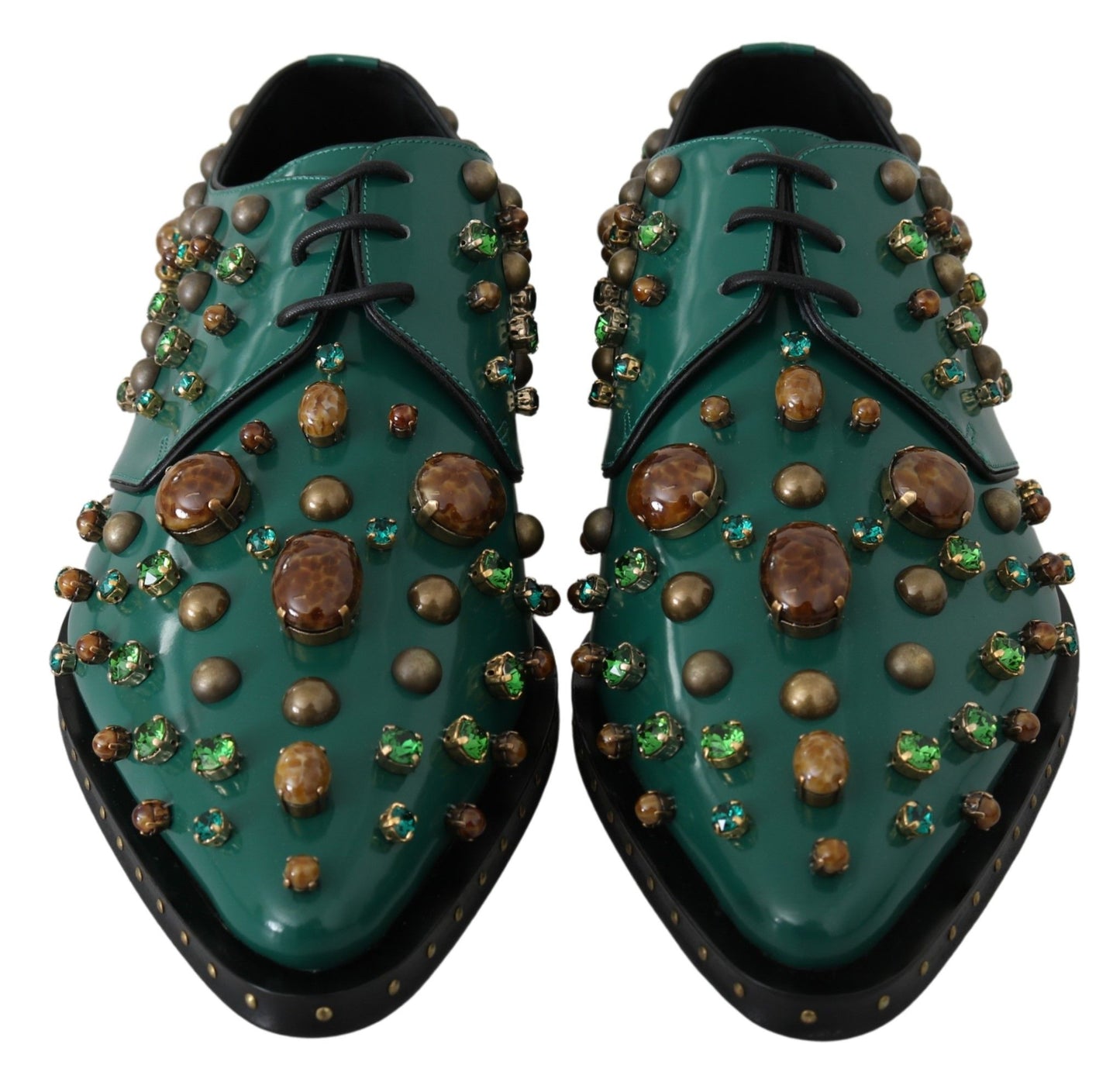 Chaussures brogues en cuir vert et cristaux Dolce & Gabbana