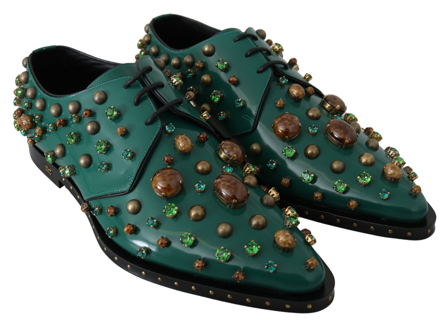 Chaussures brogues en cuir vert et cristaux Dolce & Gabbana