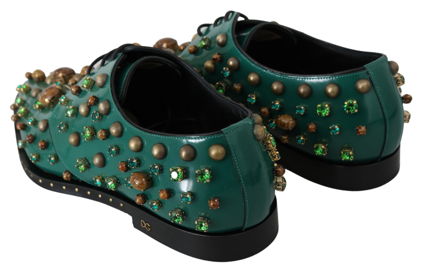 Chaussures brogues en cuir vert et cristaux Dolce & Gabbana