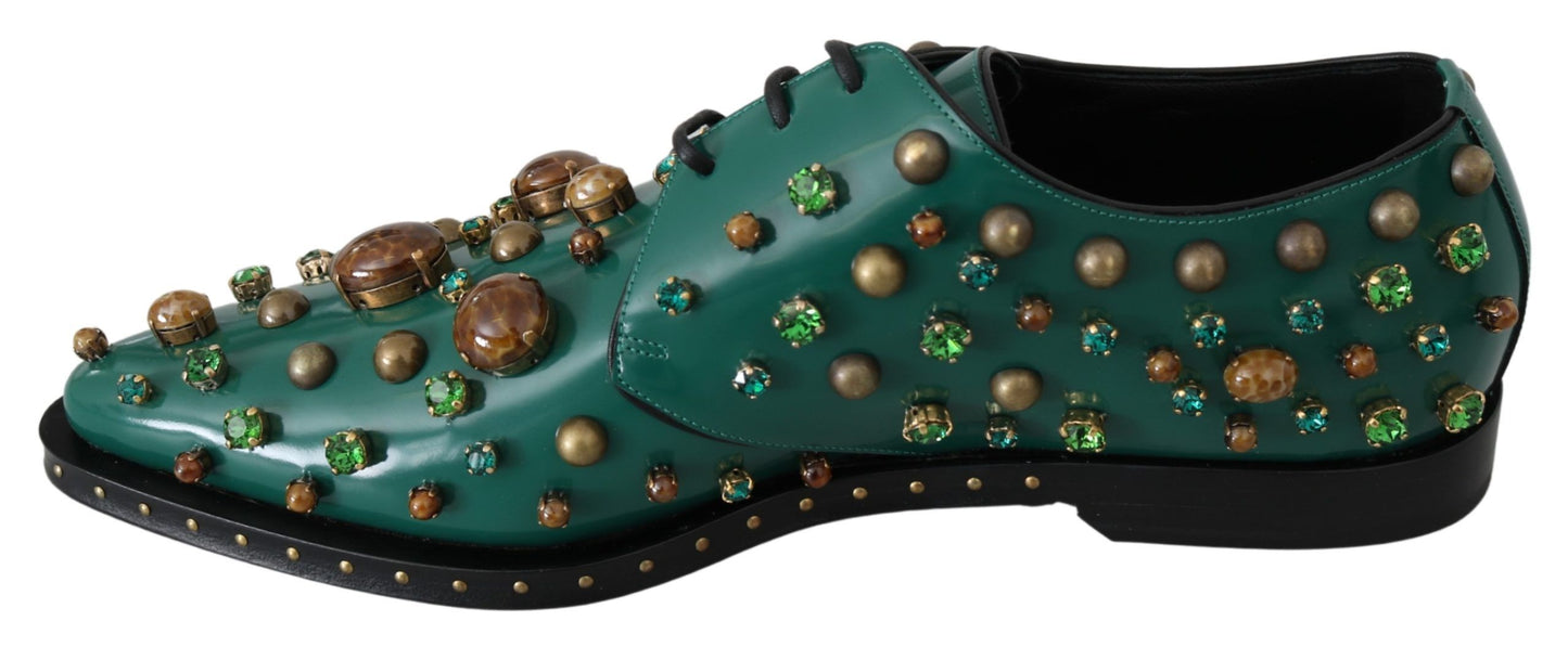 Chaussures brogues en cuir vert et cristaux Dolce & Gabbana