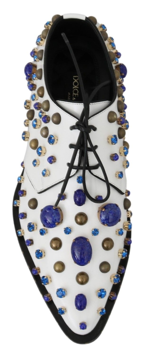 Chaussures Brogue en cuir blanc à cristaux Dolce & Gabbana