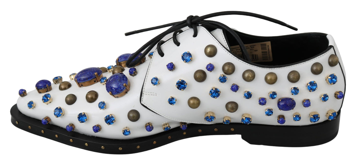 Chaussures Brogue en cuir blanc à cristaux Dolce & Gabbana