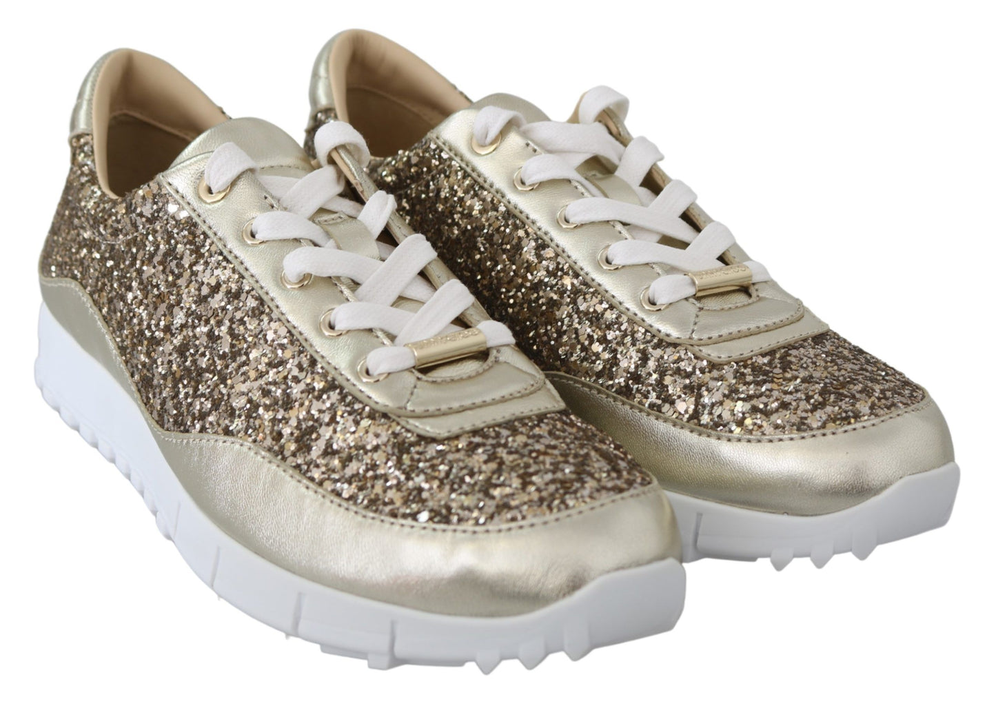 Jimmy Choo Ledersneaker in Antikgold mit Glitzer
