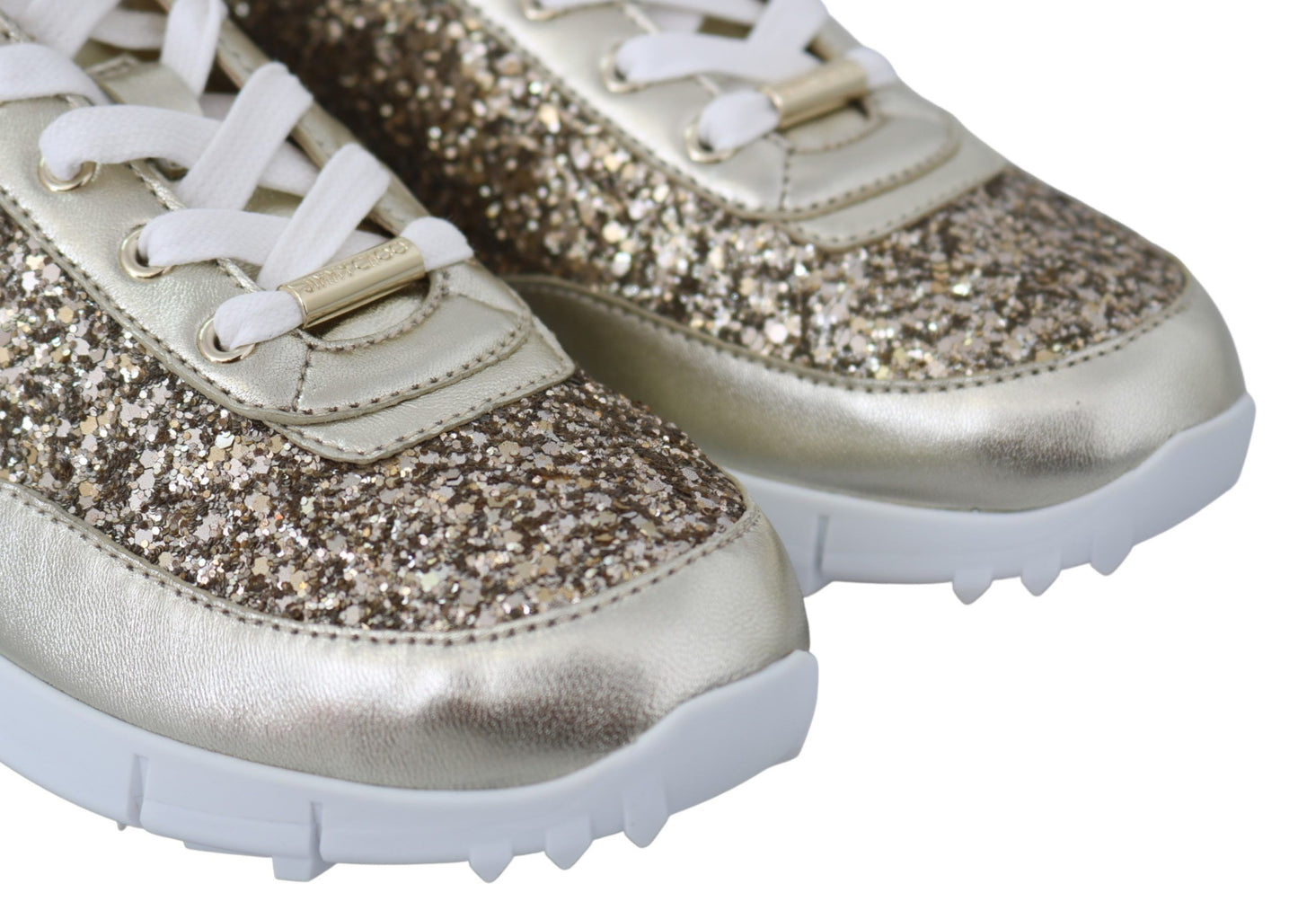 Jimmy Choo Ledersneaker in Antikgold mit Glitzer