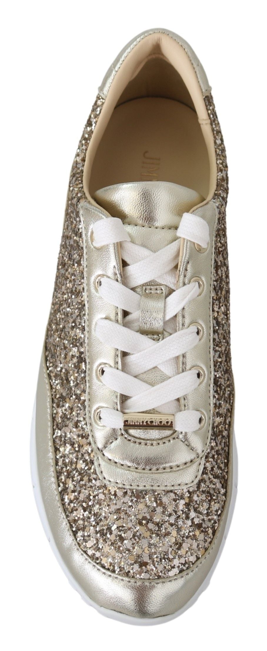 Jimmy Choo Ledersneaker in Antikgold mit Glitzer