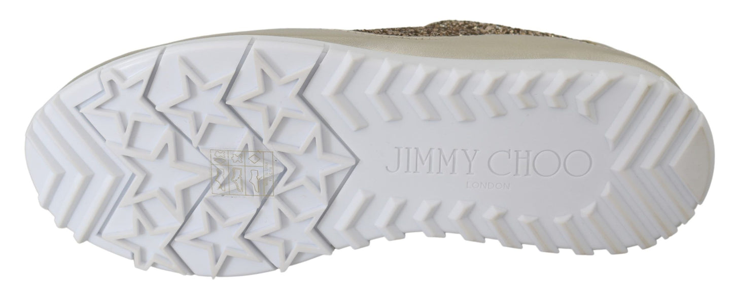 Jimmy Choo Ledersneaker in Antikgold mit Glitzer