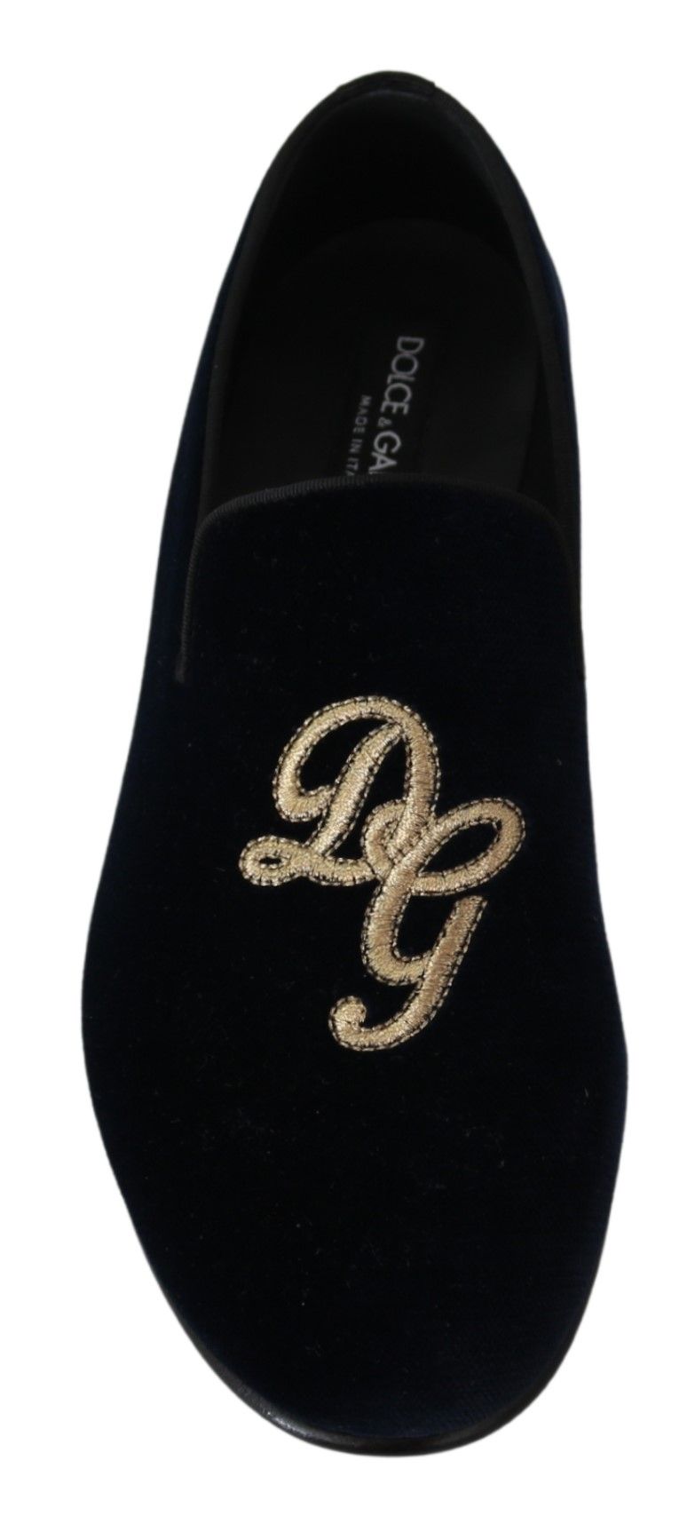Mocassins Dolce & Gabbana en velours bleu avec logo doré