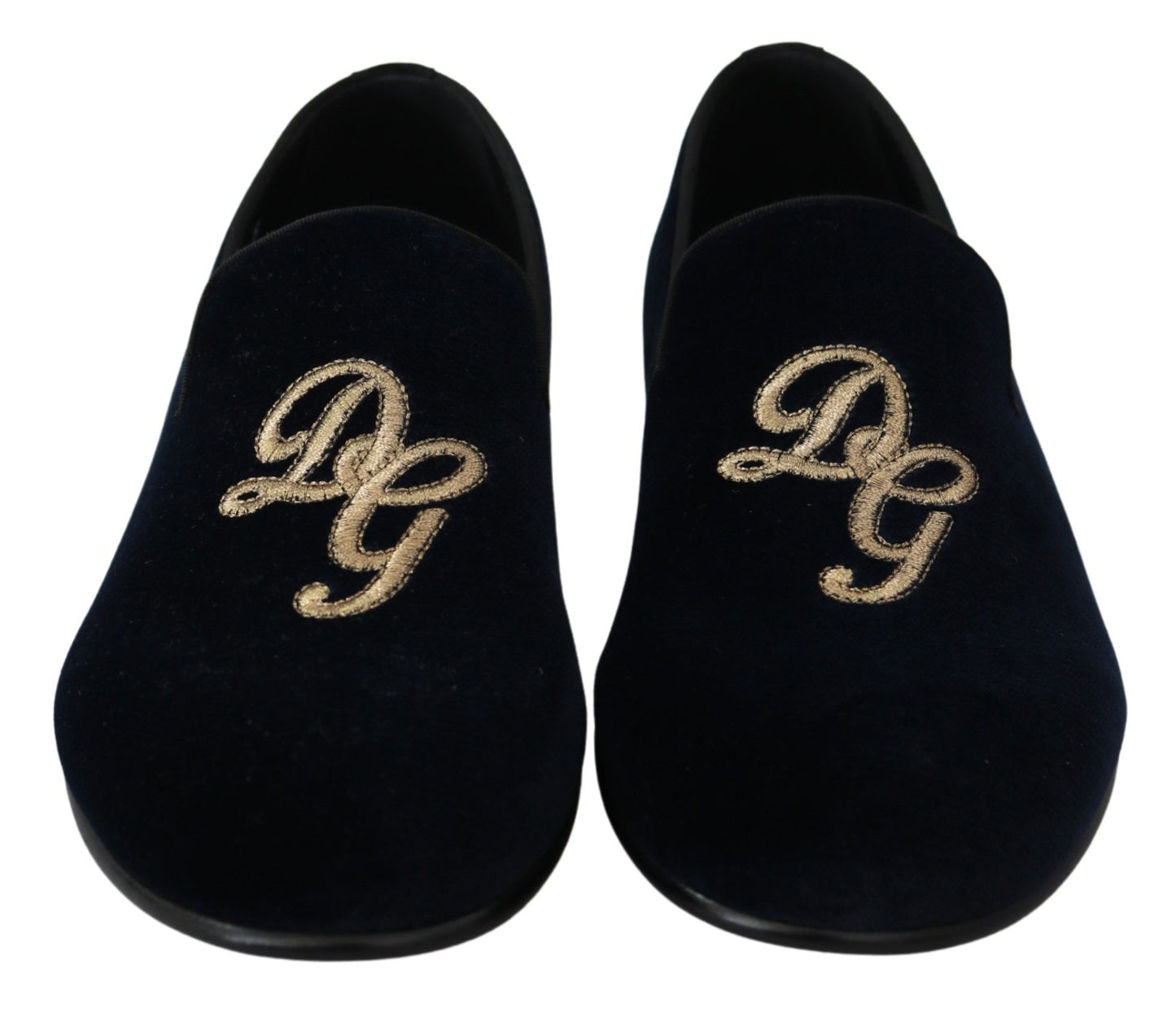 Mocassins Dolce & Gabbana en velours bleu avec logo doré