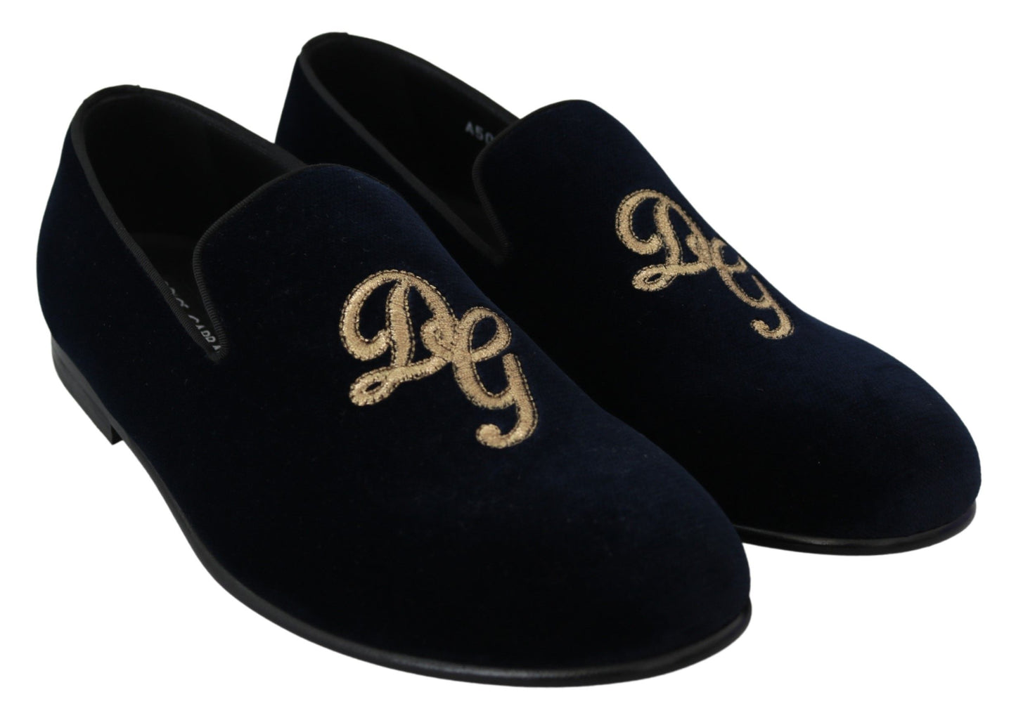 Mocassins Dolce & Gabbana en velours bleu avec logo doré