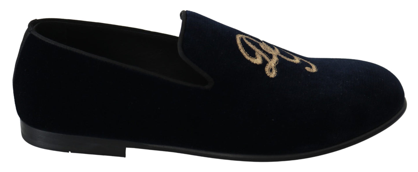 Mocassins Dolce & Gabbana en velours bleu avec logo doré