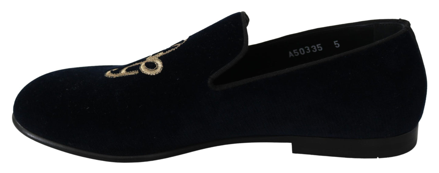 Mocassins Dolce & Gabbana en velours bleu avec logo doré