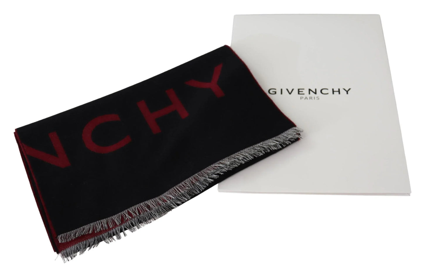 Givenchy Schwarz Rot Wolle Unisex Winter Warm Wickelschal Schal